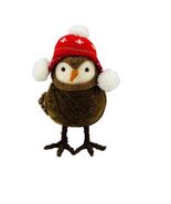 Featherly Friends Bird Ornament Brown Red Hat White Pompoms 5” Spritz Ta... - €12,57 EUR