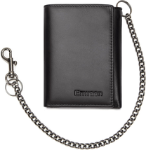 Genuine Leather Trifold Wallet with Chain, RFID Blocking for Bikers (Black) - $32.08