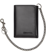 Genuine Leather Trifold Wallet with Chain, RFID Blocking for Bikers (Black) - $32.08