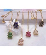 Micro Pave Crystal Brass 24k Shiny Gold CZ Bear Necklace Pendant Micro P... - $8.03 CAD