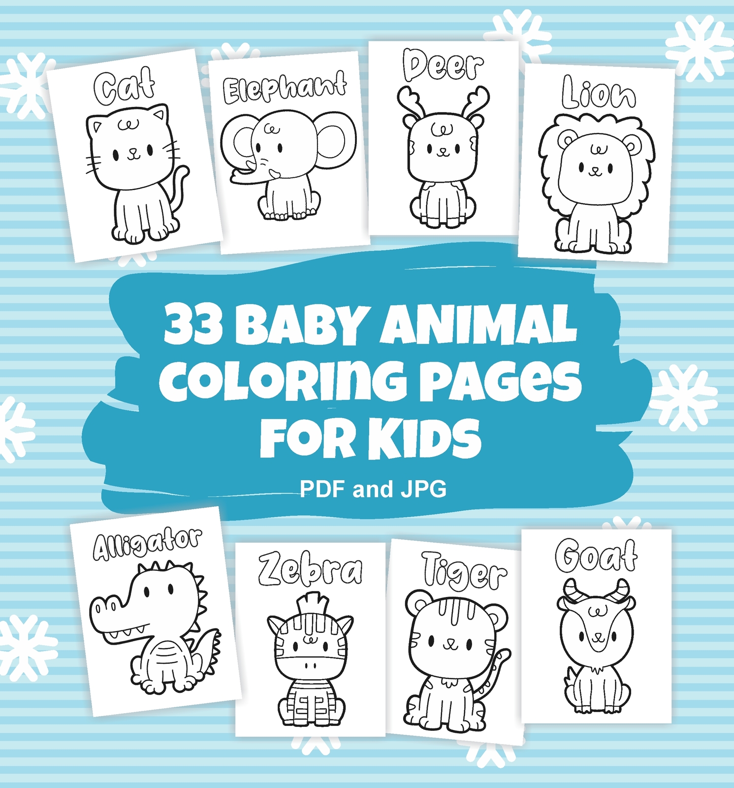 Coloring Book Baby animal 33 Coloring Pages for kids creativity Digital Download Digital Art