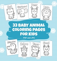 Coloring Book Baby animal 33 Coloring Pages for kids creativity Digital Download - £1.99 GBP