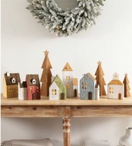 LIT FARMHOUSE WOODEN VILLAGE SET 9 PCS CHRISTMAS DECORATION HANDCRAFTED - $470.24