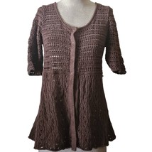Brown Short Sleeve Cardigan Sweater Size Medium - £19.46 GBP
