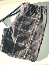 OP Ocean Pacific Swim Shorts Mens XL (40-42) Black Plaid 9&quot; Inseam Lined... - $9.49