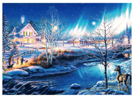 1000-Piece &quot;Snowy Night Aurora&quot; Jigsaw Puzzle - Stunning Winter Landscape - $14.38