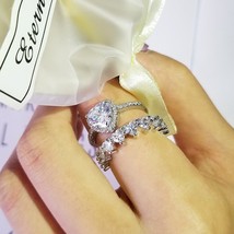 2021 New Trendy Heart Original 925 Sterling Silver Wedding Ring Set For Women La - £15.05 GBP