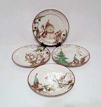 NEW RARE Pottery Barn Set of 4 Forest Gnome Stoneware Salad Plates 9.5&quot; ... - £70.35 GBP