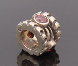 925 Sterling Silver Vintage Pendant Swirly Carved Mini Garnet Bead  PT22727 - £23.98 GBP