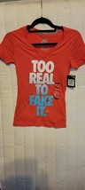 New Nike Womens XS Orange Slim Fit Too Real To Fake It Graphic Shirt 100... - $17.82