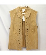 Women Coldwater Creek Suede Leather Vest Size PL Lase Cutout Open Front ... - £27.27 GBP