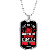 Cast All Anxiety 1 Peter 5:7 Necklace Stainless Steel or 18k Gold Dog Tag 24&quot; C - £37.27 GBP+