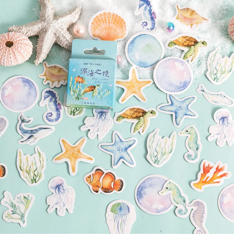 Play 46pcs Cute Sea Animals Label Boxed Stickers Decorative Stationery Craft Sti - £23.09 GBP