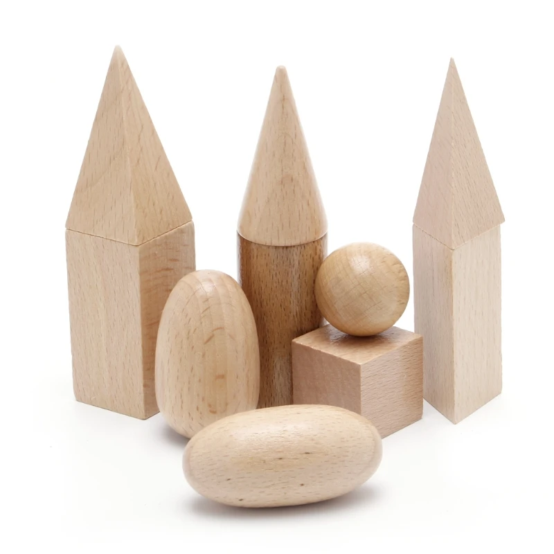 Play Wooden Geometric Solids 3-D Shapes Montessori Learning Resources for School - £23.32 GBP
