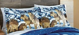 NEW MIDNIGHT WOLVES Bedding Howling Pack Wolf Bedding 2 Shams, Queen Bed... - $30.29