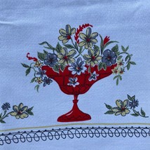 Tablecloth Red Gray Yellow White Floral Compote 46X54 Kitschy Farmhouse Vtg  - $35.09