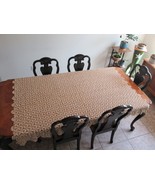 Vintage Handmade Beige CROCHET LACE TABLECLOTH Coverlet Bed Topper 59&quot;x79&quot; - £52.54 GBP