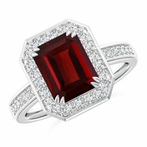 ANGARA Emerald-Cut Garnet Engagement Ring with Diamond Halo in 14K Gold - £1,082.58 GBP