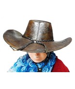 Alpakaandmore Unisex Leather Goucho Hat Peru Brown Inca Signs (Small) - $77.42