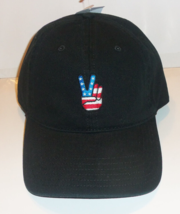 Nwt Patriotic Victory / Peace Sign Black Novelty Baseball Hat -- Adjustable - £20.14 GBP