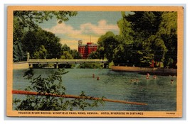 Truckee River Bridge Wingfield Park Reno Nevada NV Linen Postcard V4 - $2.92