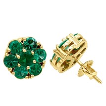 4Ct Simulated Emerald Cluster Flower Stud Earrings 14K Yellow Gold Plated Silver - £68.09 GBP