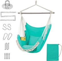 Hammock Swing Chair, Hanging Chair with Pocket, Detachable Steel Support Green - £26.74 GBP