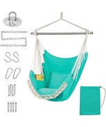 Hammock Swing Chair, Hanging Chair with Pocket, Detachable Steel Support Green - £26.64 GBP