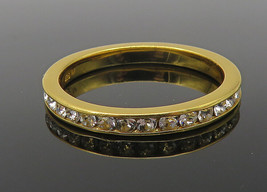 925 Sterling Silver - Topaz Shiny Gold Plated Eternity Ring Sz 8.5 - RG1... - $32.07 CAD
