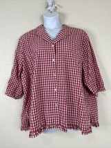 D &amp; Co. Womens Plus Size 3X Red Gingham Check Button-Up Shirt 3/4 Sleeve - £14.06 GBP