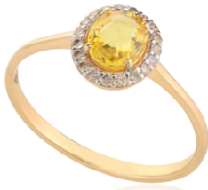 18k Gold Yellow Sapphire and Diamond Halo Ring Jewelry - £296.56 GBP
