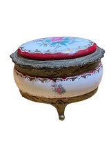 Musical Porcelain Hinged Footed Trinket Jewelry Box with Rose Designs - £19.70 GBP