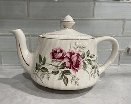 Vintage Crown Dorset Staffordshire Fine Ceramic Teapot Floral Pink - £28.40 GBP