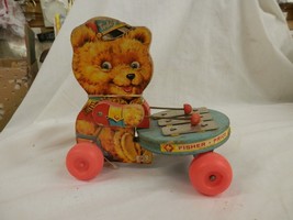 vintage Fisher Price Teddy Xylophone 1966 Teddy wood Pull Toy original l... - $26.99