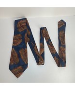 Hugo Boss 100% Silk Vintage Mens Tie Navy Blue Leaves Multi Color Italy - $24.99