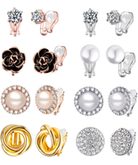 Wremily 8 Pairs Clip Earrings Set for Women Rose Flower CZ Simulated Pea... - £17.97 GBP