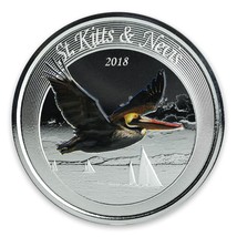 1 Oz Silver Coin 2018 EC8 Saint Kitts &amp; Nevis $2 Color Proof - Brown Pel... - $127.40