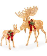 Lighted Moose Family 2-Piece Christmas Yard Decor Set 170 LED Lights Sta... - £112.41 GBP