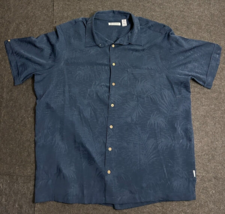 Cubavera Shirt Men&#39;s Medium Blue Button Up Short Sleeve Hawaiian Casual Floral - £14.19 GBP