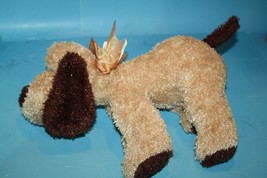 Dan Dee Puppy Dog Beige Sparkle Plush 13&quot; Brown Ears Nose Feet Bow Bean Bag - £35.49 GBP