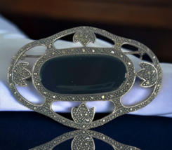 JUDITH JACK 925 Silver Art Deco Vintage Black Onyx &amp; Marcasite Brooch Pi... - $129.99