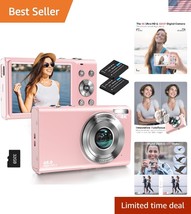 Ultra HD 4K Camera with 48MP Resolution, 16X Zoom, and Anti-Shake – Pink... - $77.99