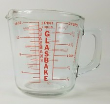 Vintage Glasbake 2-Cup Glass Measuring Cup with Red Pyro Graphics D Handle - £11.98 GBP