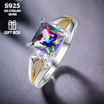 Elegant S925 Sterling Silver Mens Colorful Square Ring - $56.66