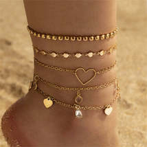 Cubic Zirconia &amp; 18K Gold-Plated Open-Heart Station Anklet Set - £11.93 GBP