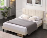Full Size Frame With Fabric Upholstered Headboard And Wooden Slats, No B... - $222.99