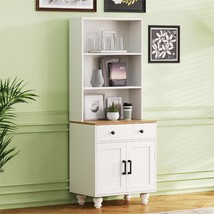 Modern Farmhouse Storage Cabinet - White Kitchen Pantry &amp; Bookshelf - $217.99