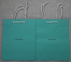 2 Tiffany &amp; Co Paper Gift Bag Blue Shopping Medium 9.75&quot; Tote Bags Lot Set - £15.94 GBP