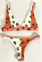 Juniors Girls 2 Tone Cheetah Print Bikini Set L Swimsuit Swimwear Triangle Top - £11.57 GBP