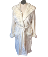 Pottery Barn Peignoir Womens Large White Faux Alpaca Fur Robe Hood Sash ... - £118.38 GBP